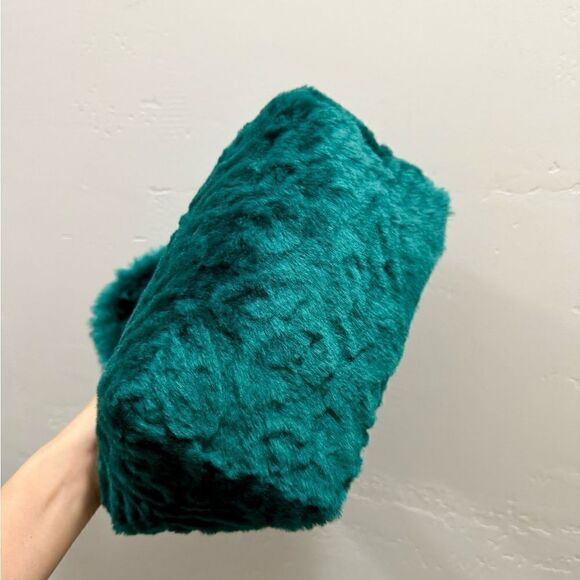 Turquoise Handmade Real Embossed Shearling Top Handle Bag, Fur Tote, Crossbody - Picture 12 of 14